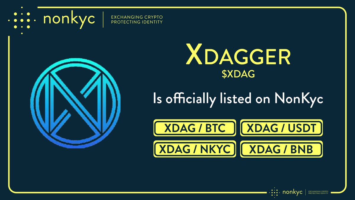 ChrisNonKyc's tweet photo. #Xdagger #XDAG
@XDAG_Community is officially listed on #NonKYC Exchange🤩
➡️ https://t.co/1FP4G0awqF
Trading pairs:
$XDAG / $BTC
$XDAG / $USDT
$XDAG / $NKYC
$XDAG / $BNB
Follow: @nonkyc_exchange 👌
#listing #Bitcoin #Crypto #cryptocurrency #CryptoNews #Exchange #privacy #listingalert #Cryptotwitter #newlisting #altcoins #community #CryptoFuture #Altcoin #NFT #memecoins