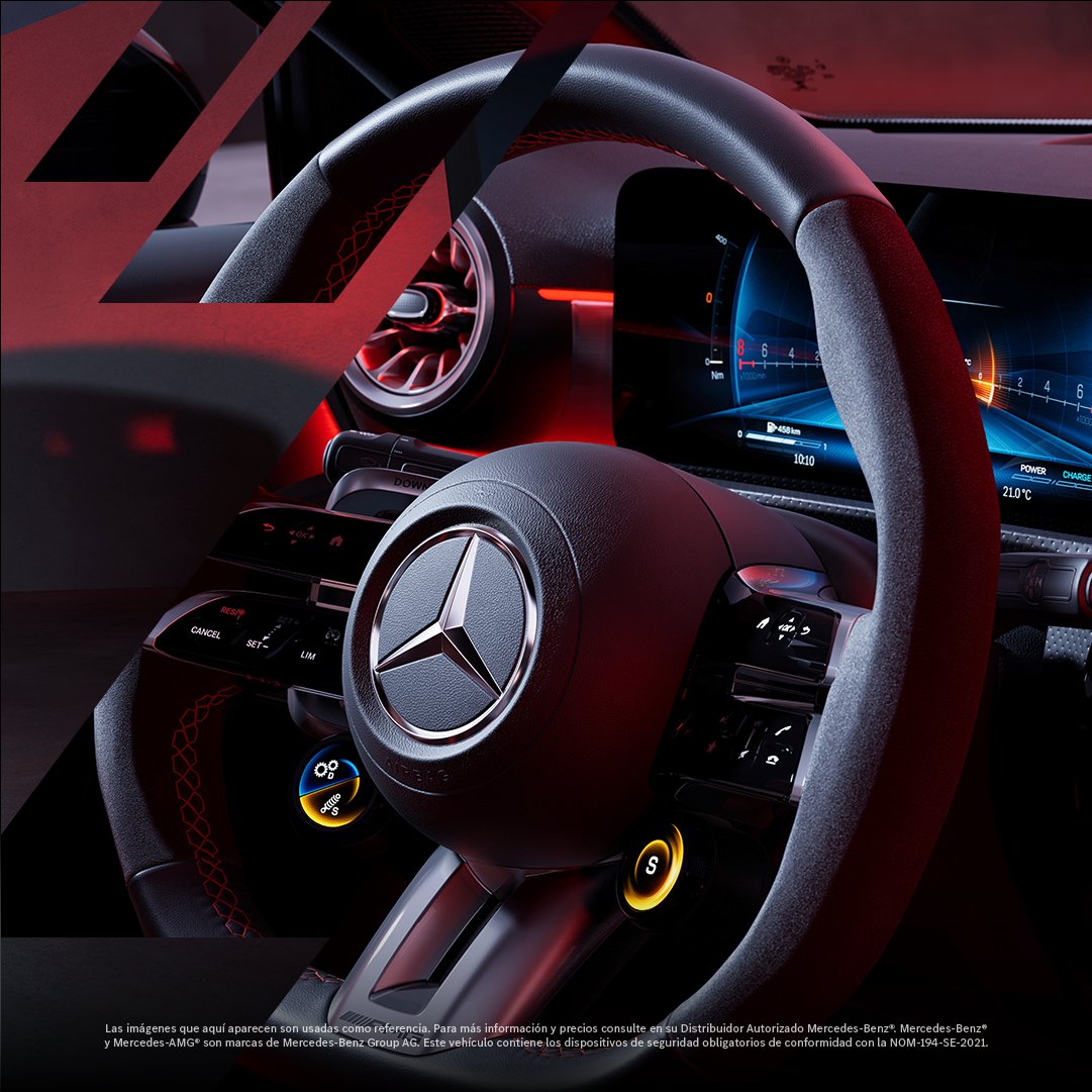 mb_starbajio's tweet photo. Mercedes-AMG A 35 4MATIC MH ofrece un volante multifunción con dos mandos para controlar diferentes parámetros de una forma más intuitiva y una comodidad excepcional. La emoción de conducir llevada a su máxima expresión.

#MercedesBenz #MercedesAMG #A35 https://t.co/lqnQSFVQEA