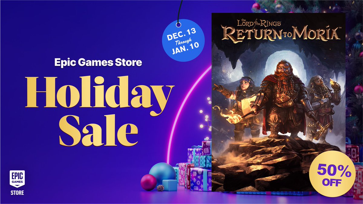 ReturnToMoria's tweet photo. The Epic Games Holiday Sale continues until the 10th of January! Don't miss your chance to get 50% off Return to Moria + an extra 33% off with the Epic Coupon! 
https://t.co/HlM6pwvPHL
#ReturntoMoria #RtM #LotR #TheLordoftheRings #EpicCoupon #EpicGames https://t.co/dn5uACPwhq