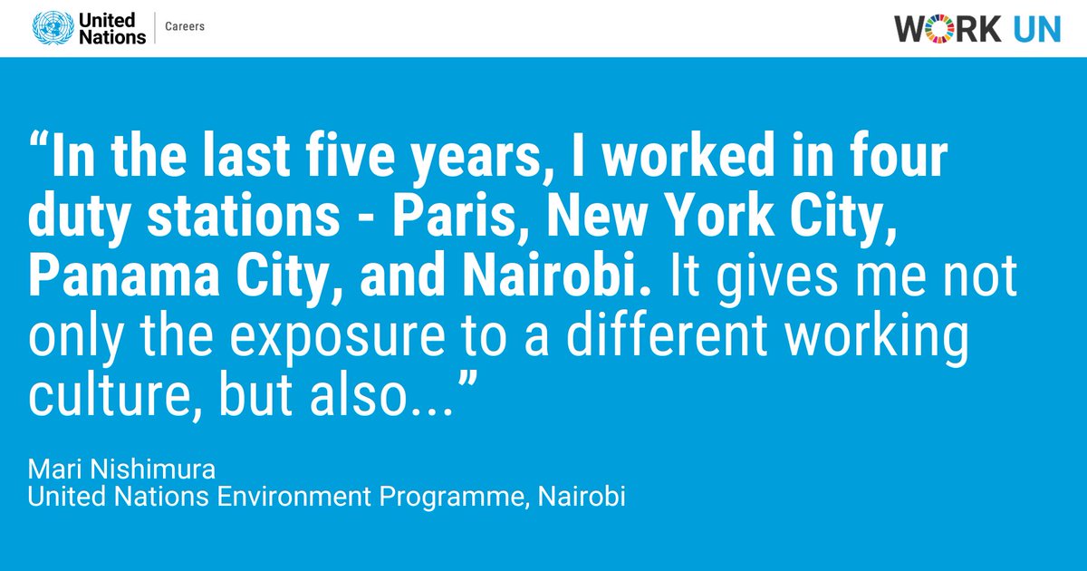 UN_Careers's tweet photo. #WhyWork4UN 🇺🇳
"...opportunities to build stronger ties with colleagues &amp; to have a birds-eye view on how the Organization functions," said Mari Nishimura🕊🌟
#UNCareers #UNEP #UnitedNationsEnvironmentProgramme #GlobalOpportunities #DEI #DEIWorkforce #EnvironmentProgram https://t.co/tYGstxzlKh