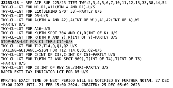 NEW: Red warning lights meant to stop pilots from taxiing onto Haneda runway 34R were OUT OF SERVICE at the time of Tuesday's fatal collision, a NOTAM shows. 

Yet another factor to be probed as part of the investigation into JAL516 vs. a Japanese coast guard plane.
