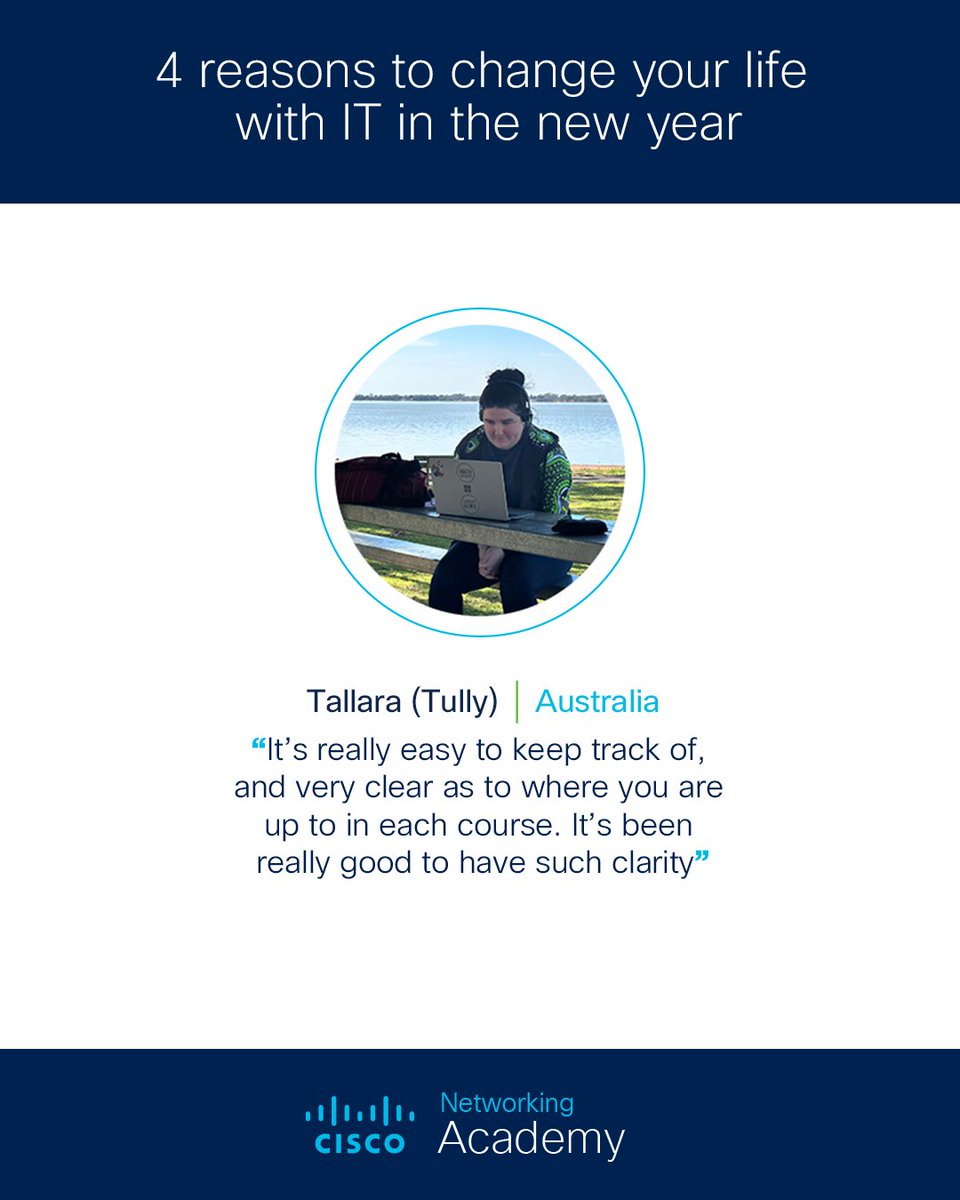 CiscoNetAcad's tweet photo. If you are thinking about changing your life in 2024, studying IT is an excellent option π‘.
Get inspired by our students: https://t.co/XlF2kKg437
#ThisIsNetAcad https://t.co/HYRO0RsI8z