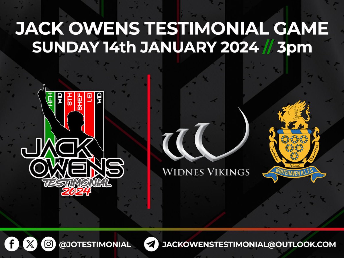 ⚪️⚫️ VIKINGS TO FACE WHITEHAVEN IN JACK OWENS TESTIMONIAL FIXTURE

🏟️ Widnes Vikings can announce that we will host <a href="/OfficialHavenRl/">Whitehaven Rugby League</a> in Jack Owens' Testimonial game on Sunday 14 January (3pm) at the DCBL Stadium!

For more 👉 widnesvikings.co.uk/vikings-to-fac…