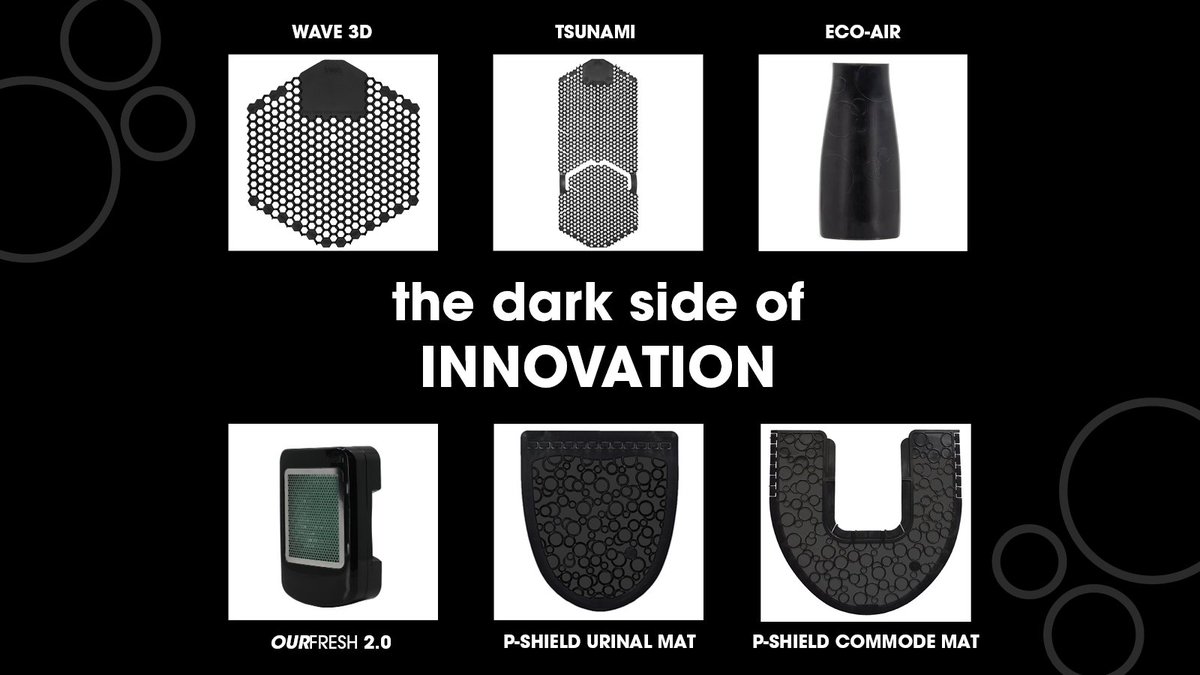 We offer an array of innovative products in black to complement any modern #restroom aesthetic including #urinalscreens, active and passive #airfresheners, and urinal/commode mats.  Visit freshproducts.com/?utm_source=tw… to learn more.