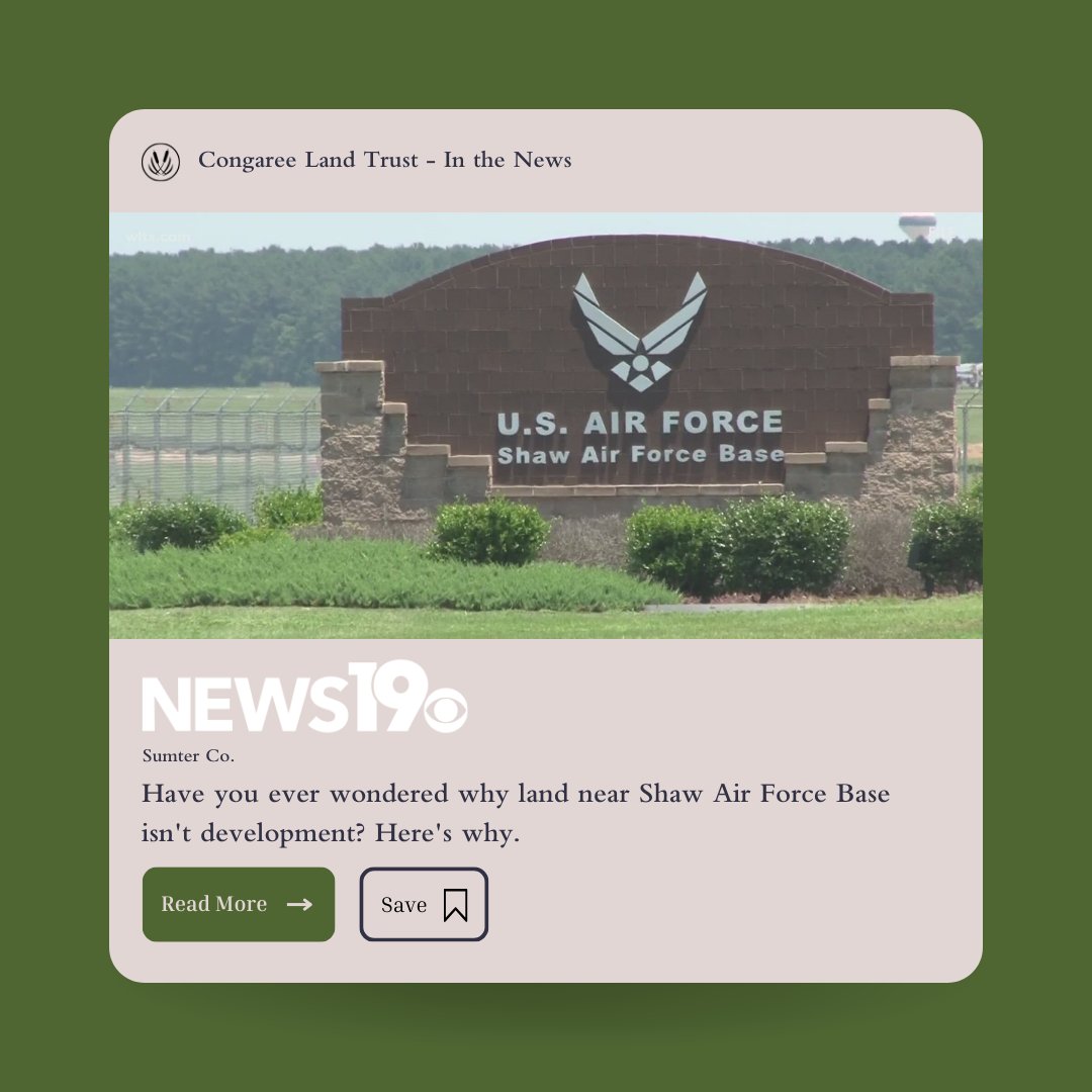 Sumter City Council unanimously passed Ordinance 2842 on Tuesday to give Congaree Land Trust a conservation easement to protect land near Shaw Air Force Base. 

Read more about it on the WLTX website!

wltx.com/article/news/l…