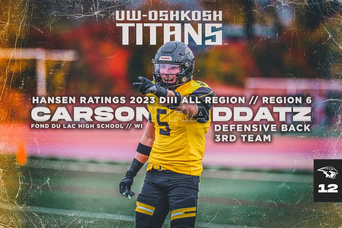 Congratulations to our 𝐇𝐚𝐧𝐬𝐞𝐧 𝐑𝐚𝐭𝐢𝐧𝐠𝐬 𝟐𝟎𝟐𝟑 𝐃𝐈𝐈𝐈 𝐀𝐥𝐥-𝐑𝐞𝐠𝐢𝐨𝐧 𝐓𝐢𝐭𝐚𝐧𝐬!  

Kyle Dietzen // Linebacker 
Kobe Berghammer // Quarterback 
Trae Tetzlaff // Wide Receiver
Carson Raddatz // Defensive Back  

#TitanUp | 𝟭𝟮
