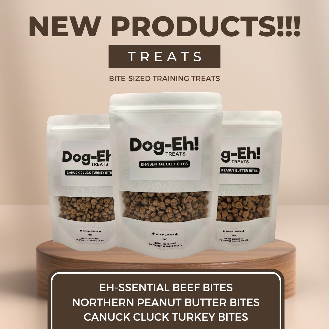 We're kicking off the year with a bark-worthy bang 🎉 Introducing Dog-Eh! Treats! 🍖🥜🦃 🐕‍🦺 Ideal for training sessions 🌿 Made with limited, wholesome ingredients 🇨🇦 Proudly Canadian, eh! #DogEhTreats #DogLovers #MadeInCanada #LimitedIngredientDogTreats #TrainingTreats #DogEh