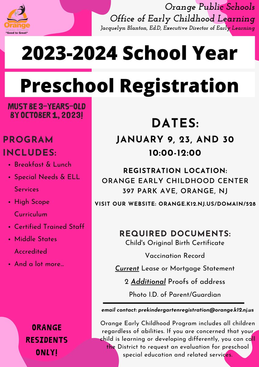 We are still registering for the 2023-2024 school year! Do you know someone who turned at least 3-years-old by October 1, 2023 and lives in the City of Orange? Come register your child for FREE HIGH QUALITY preschool. #GoodtoGreat #OneOrange
