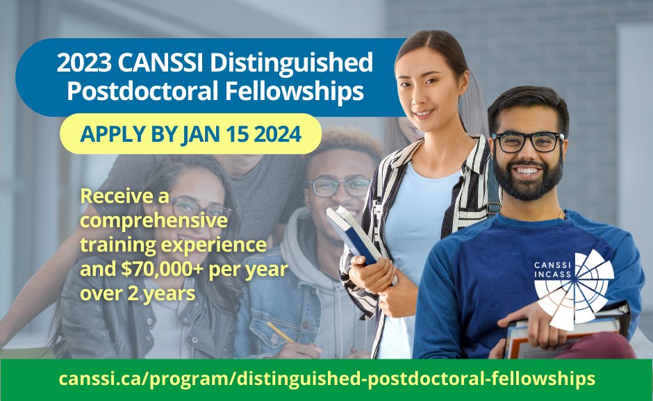 APPLY NOW for a 2-year CANSSI Distinguished Postdoctoral Fellowship to get a training experience combining a research project, teaching  opportunities, professional development and an interdisciplinary/applied  collaboration.

Details: canssi.ca/program/distin…