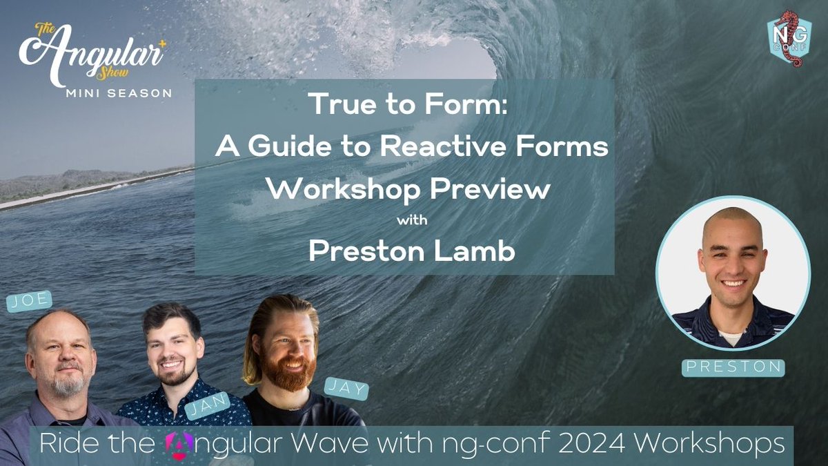 ng-conf (@ngconf) on Twitter photo Up next on the A+ Show podcast: #ngconf2024 workshop previews. Hosted by <a href="/josepheames/">Joe Eames</a>, <a href="/niklas_wortmann/">Jan-Niklas Wortmann</a>, & <a href="/JayCooperBell/">🦋 jaycooperbell.dev</a>. Today they talk to <a href="/prestonjlamb/">Preston Lamb</a> about creating reactive forms in #Angular. Give it a listen!
🍎 apple.co/3TOF7uo
🟢 spoti.fi/3RNVLYt Up next on the A+ Show podcast: #ngconf2024 workshop previews. Hosted by <a href="/josepheames/">Joe Eames</a>, <a href="/niklas_wortmann/">Jan-Niklas Wortmann</a>, & <a href="/JayCooperBell/">🦋 jaycooperbell.dev</a>. Today they talk to <a href="/prestonjlamb/">Preston Lamb</a> about creating reactive forms in #Angular. Give it a listen!
🍎 apple.co/3TOF7uo
🟢 spoti.fi/3RNVLYt