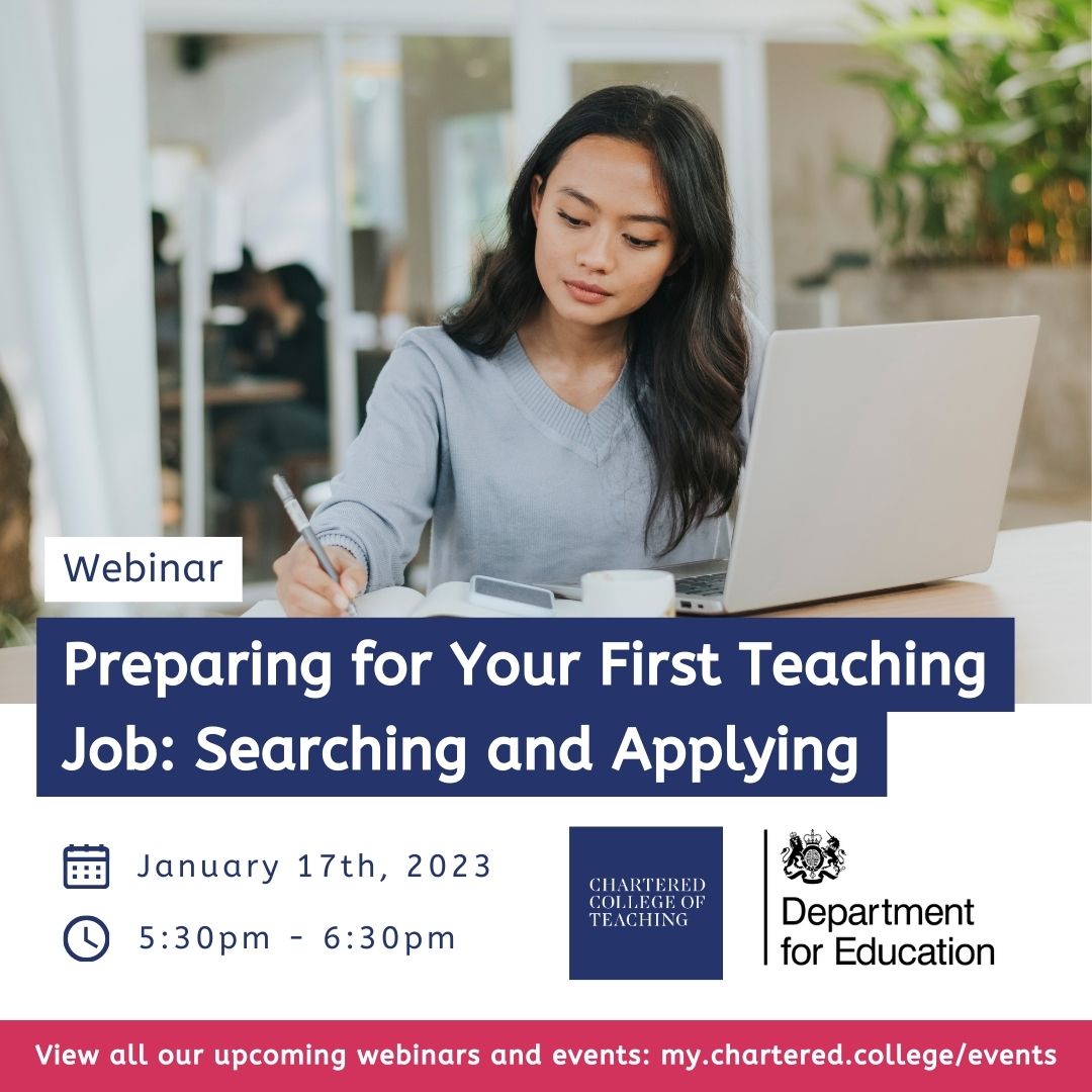 Tune into our webinar with <a href="/EducationGovUK/">Department for Education</a> Teaching Vacancies on 17 January at 5:30pm where education experts will reveal their top hints and tips for securing your first role and learn how to find your ideal teaching role on #TeachingVacancies!

my.chartered.college/event/preparin…

#edchat