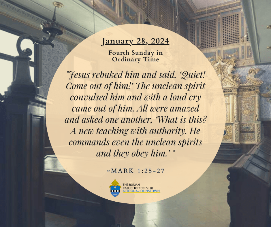 January 28, 2024 - Fourth Sunday in Ordinary Time

Today's Readings: bible.usccb.org/bible/readings…

The Proclaim! TV Mass is live today at 11:00 AM on WATM ABC 23 and will be rebroadcast tonight at 9:00 PM on Breezeline channel 9.