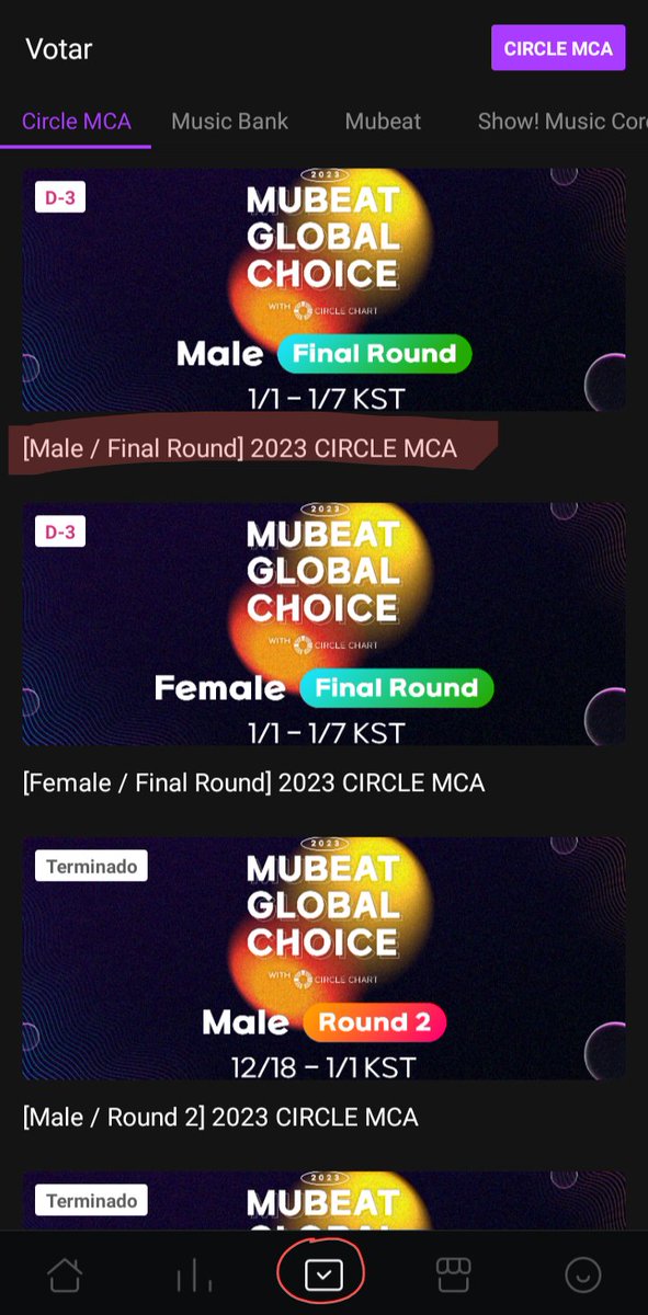 gumzcr's tweet photo. ao entrar no aplicativo e ter sua conta logada, vão na seção de votar 🗳️ e na categoria destacada ([Male/Final Round] 2023 CIRCLE MCA) e votem no TXT, que está no quarto lugar no momento. podemos não ganhar mas pelo menos vamos dar mais votos ao TXT! https://t.co/U4MQLaPNxU