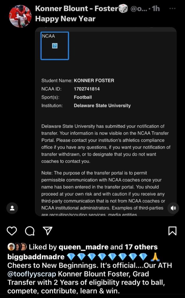 Our Delaware State Hornet Grad Transfer #3 WR/RB/PR/KR/DB <a href="/ogscrappy/">Konner Blount - Foster🎲</a>  Konner Foster is officially in the #transferportal w/ 2 Years Eligibility.