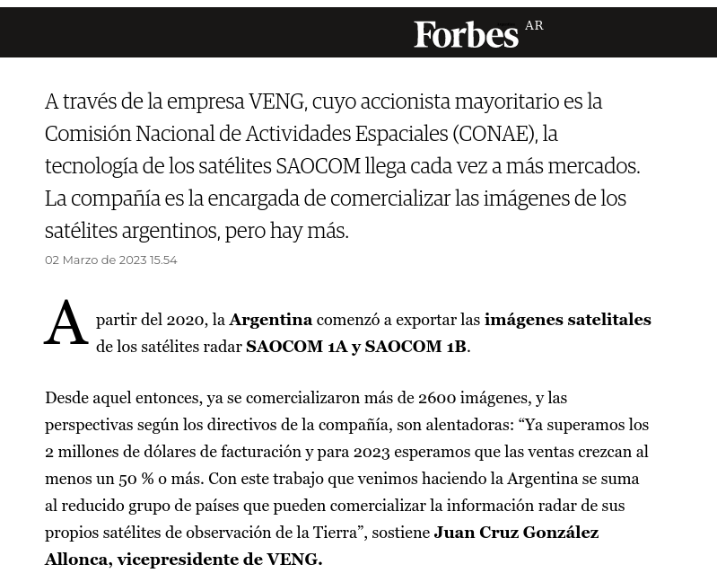 DefLaCienArg's tweet photo. Entre 2020 y 2020 generaron U$D 2 millones tan solo con productos de la flota SAOCOM
«Ofrecemos a la industria espacial y a la industria consumidora de alta tecnología en general, servicios de ingeniería y fabricaciones orientados a la solución de problemas complejos»
Veamos
+ https://t.co/MykUUE5WZ6