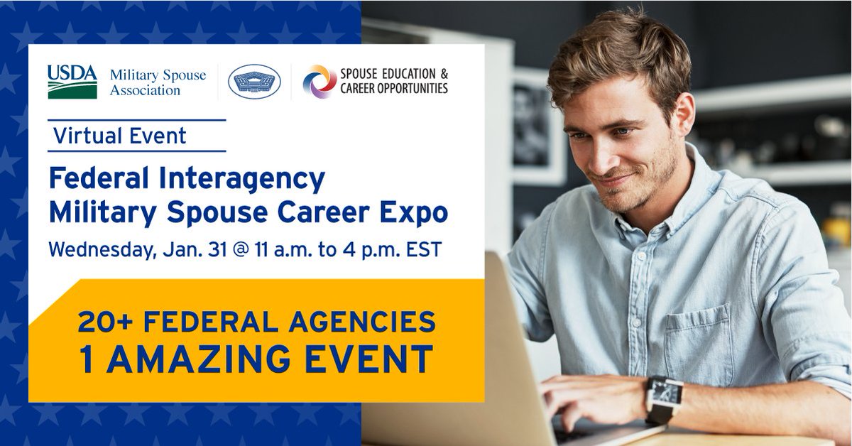 We're excited to participate in the virtual Federal Interagency Military Spouse Career Expo! Join us on Jan. 31, at 11 a.m. ET for a breakdown of the hiring process, tips from industry experts, and network with agencies, like us, hiring now. Register here: myseco.militaryonesource.mil/portal/events/…