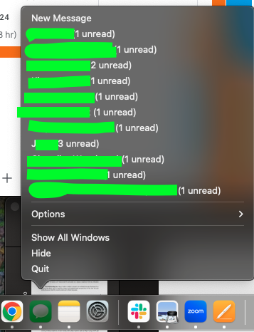 Productivity Hack I just learned. 

I always have unread text messages but could never find which ones. Made it so I missed out on urgent texts. 

For iPhone/Mac users...

Right-click on the iMessage button on your Mac and this window pops up. 

Click on each message to catch up