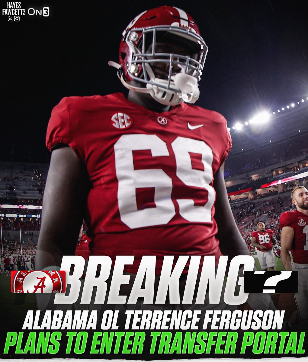 BREAKING: Alabama OL Terrence Ferguson plans to enter the Transfer Portal, he tells @on3sports The 6’4 320 OL will have 2 years of eligibility remaining Was ranked as a Top 35 Recruit (No. 2 IOL) in the ‘21 Class per On3 on3.com/news/alabama-o…