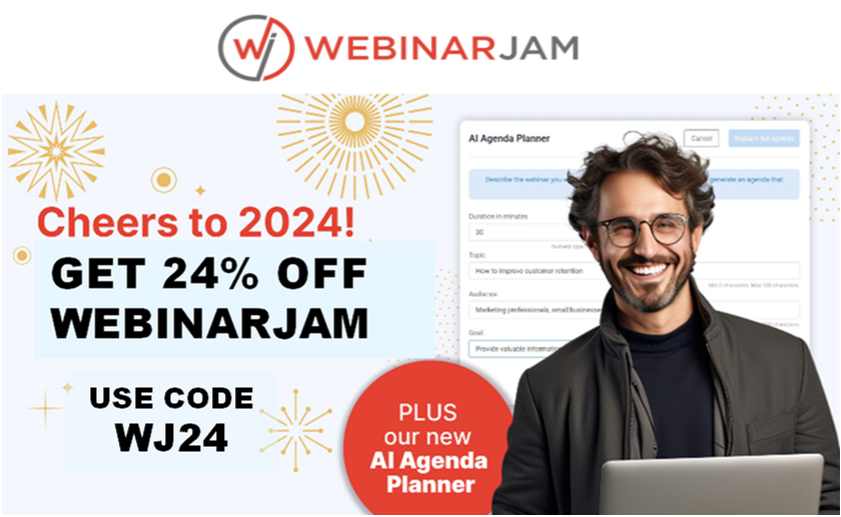 Need a top of the line webinar platform? For a limited time WebinarJam is 24% off all plans plus their new AI Agenda Planner. Use coupon code WJ24. chrisbc.krtra.com/r/a/z5yqh4xwbU…
