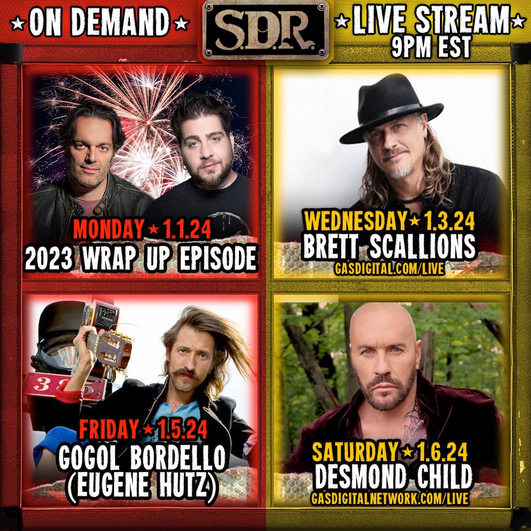 This week on @thesdrshow! Subscribe to gasdigital.com to get every episode ad free and uncensored! Use code SDR at signup for a FREE trial! @bigjayoakerson @iamralphsutton @GogolBordello @BrettScallions @DesmondChild @JamesLmattern