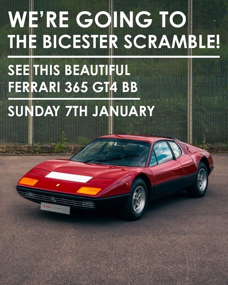 To kick off the first weekend of 2024 perfectly, we will be displaying this beautiful Ferrari 365 GT4 Berlinetta Boxer at the first @wearescramblers Bicester Scramble of the year and we’re very excited For founders Daniel and Stephen, this will be their very first time attending