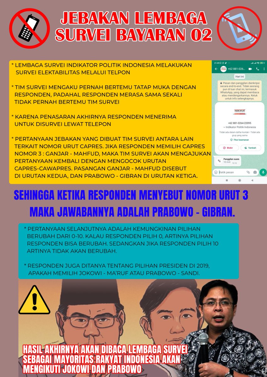 JenPage48288801's tweet photo. Prabowo-Gibran mulai cemas akhirnya bayar Lembaga survey Indikator Politik Indonesia untuk membuat survey jebakan agar Prabowo-Gibran menang

#AsalBukanPrabowo Jeffrey #pakbowogakasal2an Epstein Kimmel Batalin Harvard Monster Friendster Run BTS Nana Tour Zenius Innalillahi Jerome https://t.co/G4fbe8QdDj