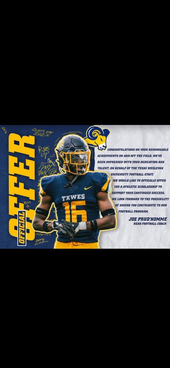 #AGTG After a great conversation with <a href="/cobecraft/">Cobe Craft</a> I’m blessed to receive a offer from <a href="/TxWesFootball/">TxWes Football</a> 
<a href="/SachseStangs/">Sachse HS Football</a> <a href="/TWill_10/">Torrance T. Williams</a> <a href="/DSwan7/">Daxton Swanson</a> <a href="/CoachFWilliams/">Forrest Williams</a> <a href="/CoachRoland77/">AJ Roland</a> <a href="/drobalwayzopen/">David Robinson</a> <a href="/TrustMyEyesO/">⭕️FFERTUNITY</a>