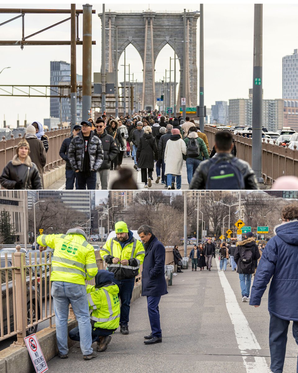 The Brooklyn Bridge walkway is open and safe for New Yorkers and visitors  who want to take in the views! Commissioner Rodriguez visited the iconic  bridge today to see the impact of, image size:960x1200