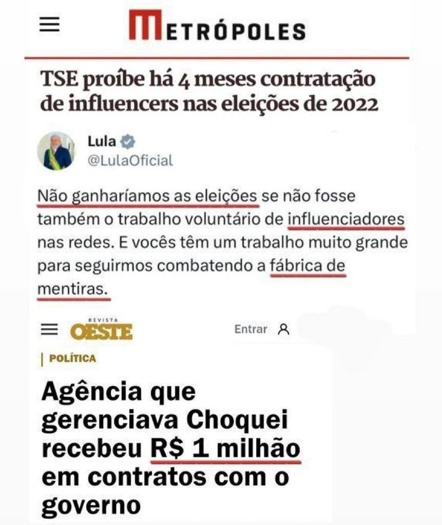 💥 Ficou claro e explícito que houve compra de influencer para ganhar as eleições com pagamento casado com vitória, quiçá pagamento gordo comprovado.

Se perguntar não ofende como fica isso <a href="/TSEjusbr/">TSE</a> <a href="/STF_oficial/">STF</a> <a href="/alexandre/">R.s</a> ?