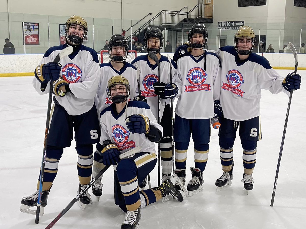 Salesianum's tweet photo. Congratulations to our Inter-County Scholastic Hockey League All-Stars! Varsity pulled out the win with a 6-5 victory, with the Sallies line getting the game-winning goal! JV also got a 9-3 win with a goal and two assists by our guys! #salesianumathletics #ICSHL https://t.co/ZEcAgpfcYo