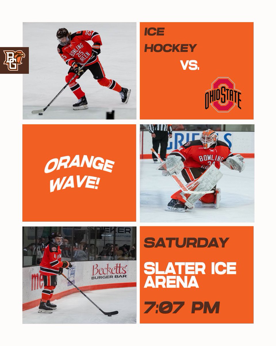 Join <a href="/BGSUHKY/">BGSU Hockey</a> in Slater this Saturday as they take on Ohio State. Be there in Orange at 7:07 pm, you don’t want to miss this! 
#AyZiggy