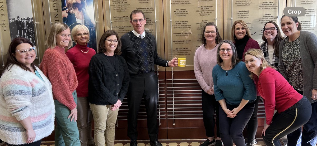 ebrookehartman's tweet photo. University of Missouri - Office of the Provost posing with the #SundayToday big, yellow mug and a highly notable Mizzou alum @WillieGeist https://t.co/yV6Mr7tfAC