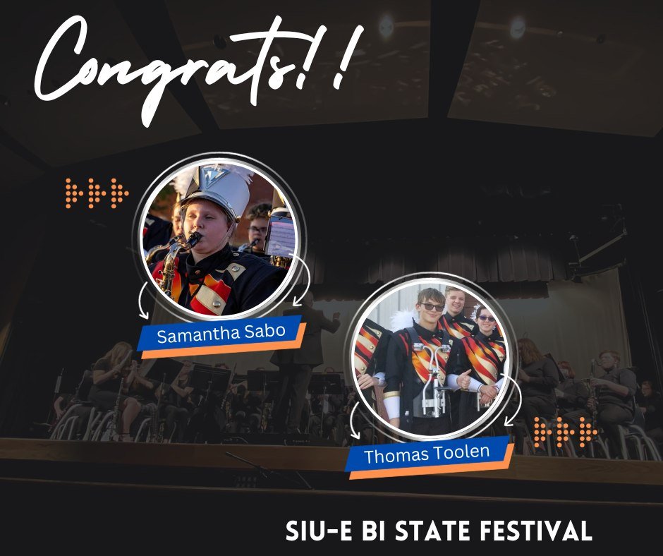 WaterlooHSBands's tweet photo. It's almost time to kick off second semester - we'd like to congratulate Thomas T and Samantah S for successful audition into the 2024 Edition of the SIU-E festival bands! We are so so proud of you!
#WaterlooProud
#WaterlooBands https://t.co/Q4yTJHPsfs