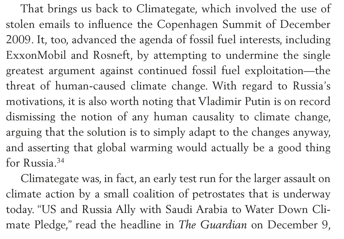 "Climategate" was a test run by Russia and the authoritarian right for their assault not just on climate action, but global Democracy. A couple relevant excerpts from The #NewClimateWar (amazon.com/New-Climate-Wa…):