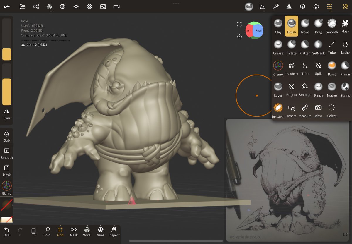 superscott597's tweet photo. @iamdrugfreedave thank you for your @nomadsculpt tutorials! Sculpted on my iPad over the past couple days while wrangling two kids on parental leave. I haven’t sculpted anything digitally in years, so this has been super enjoyable! Based on a sketch by @CreatureBox https://t.co/Uy3cqj5Tue