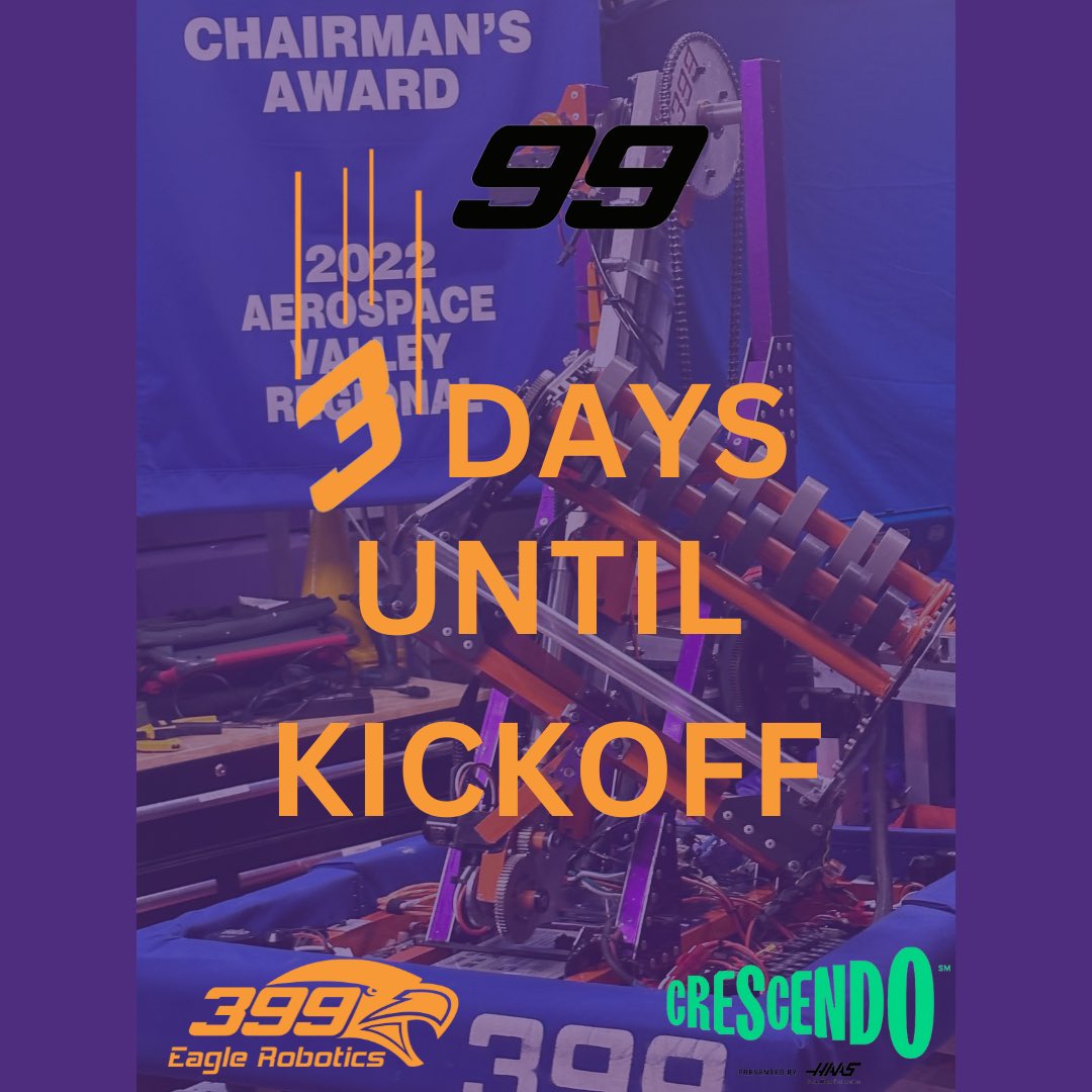 3 days till kickoff! 💜🧡

#teamrev #steam #team399 #team399eaglerobotics #omgrobots #first #firstrobotics #firstinca