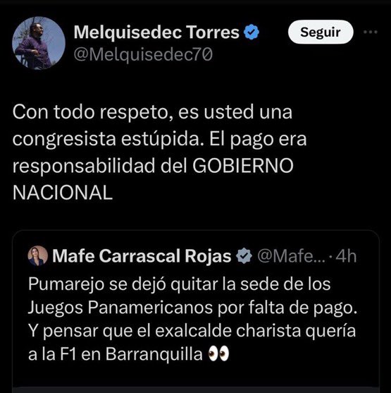 MafeCarrascal's tweet photo. Señor @Melquisedec70, tiene que bajarle algo a su ira y a sus faltas de respeto, darle altura al título de periodista que tiene. Si un político/a, sobre todo de mi sector, tratara así a un periodista no lo bajarían de dictadorzuelo y de censurador, de querer vulnerar la libertad de prensa. 

Esto es violencia política.