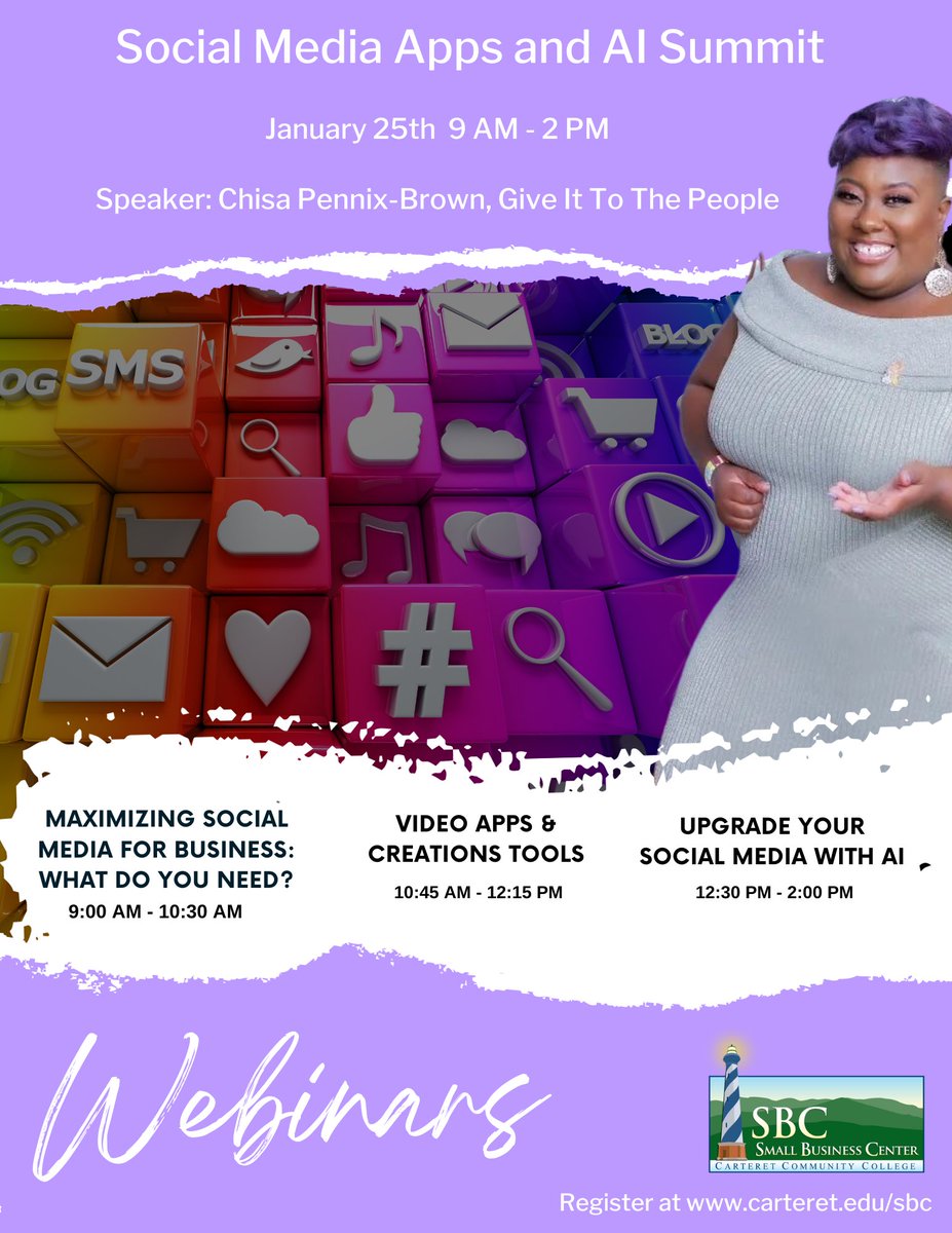SmBizCtr_CCC's tweet photo. Have you registered for our Social Media Apps and AI Summit???  https://t.co/ToNO9dOGWE https://t.co/oZ6bXpcAVk