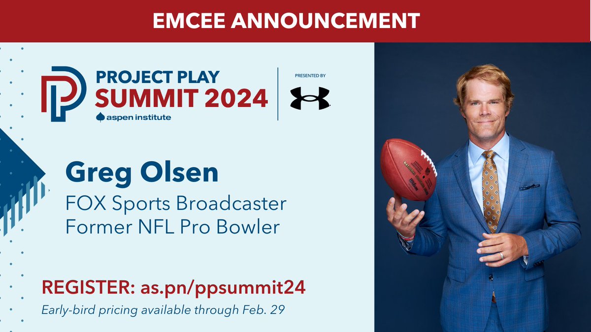 Registration for #ProjectPlay Summit 2024 is open! Join us May 14-15 in Baltimore, MD. We are thrilled to have FOX NFL broadcaster @gregolsen88 emcee the Summit. The Summit sells out every year. Register by Feb. 29 for a discount: web.cvent.com/event/d7bfd970…