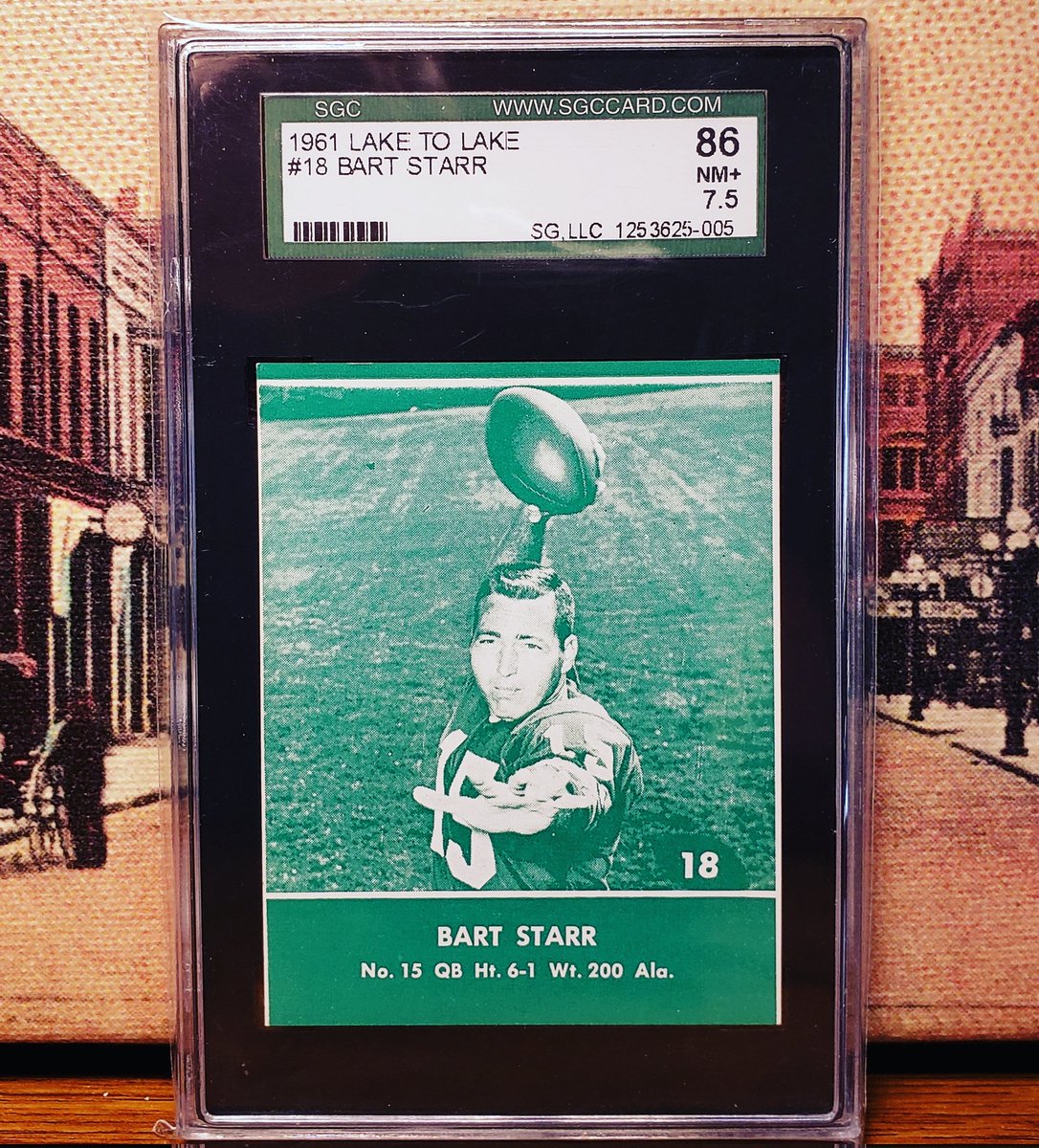 #45 on the Top 100 of 2023 - 1961 Lake to Lake Bart Starr SGC 7.5. Top graded SGC example. A beautiful SP I picked up a few years ago. Glad I did. One of my favorite cards! #bartstarr #greenbaypackers #laketolake #thehobby #sgcgrading #gosgc #vintagefootball #footballcards