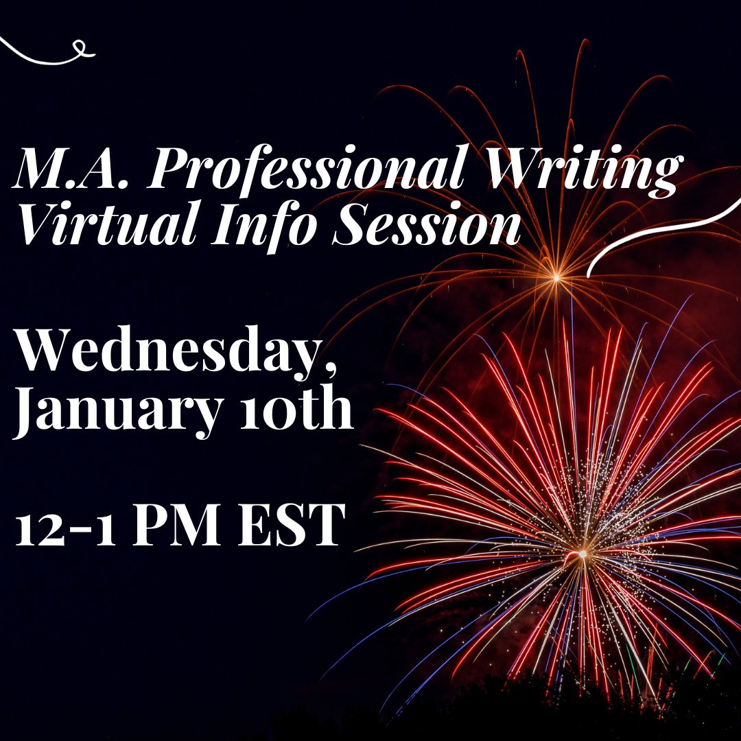 kenn_state_mapw's tweet photo. ๐ฅณ Happy New Year! Learn more about the MAPW degree, certificates, and more at our first virtual info session of 2024 one week from today. Sign up now! #getyourwriteon
โ๏ธ Register here: https://t.co/Ja2PN5mgWV
#kennesawstate #mapw #gradschool #virtualinfosession https://t.co/BYrHEVi3Ch