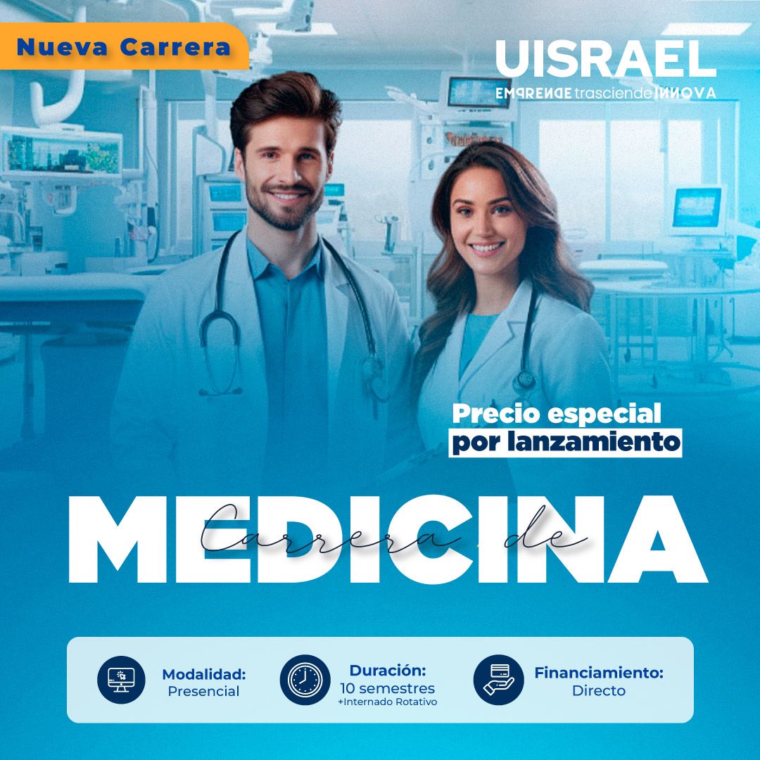 🌟 ¡Descubre la Carrera de Medicina en la UISRAEL! 🩺✨

🚀 ¿Listo para ser parte de la próxima generación de profesionales de la salud? 💉✨ 

Pregunta por nuestro precio especial de lanzamiento y nuestro innovador programa médico.

#UISRAELMedicina #PreguntaAhora #CarreraMedica
