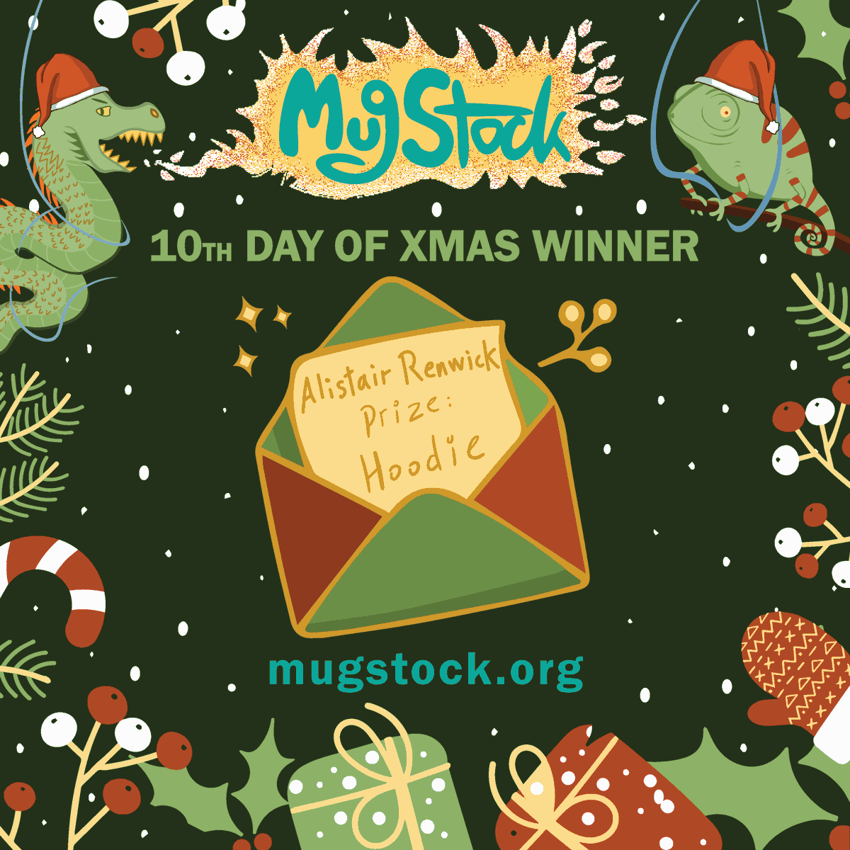 Congratulations to the 10th winner of our 12 Days of Christmas Giveaway! 🎉 There's still 2 gifts up for grabs: 🎁🎁 1 x MugStock T-Shirt 👕 1 x Pair of Adult Weekend Tickets 🎟️🎟️ So get your tickets to be entered 🎟️ mugstock.org/tickets/