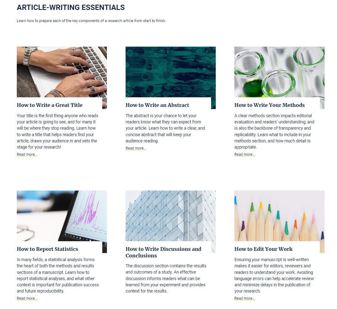 ARTICLE-WRITING ESSENTIALS by @PLOS Learn how to prepare each of the key components of a research article from start to finish! plos.org/resources/writ…