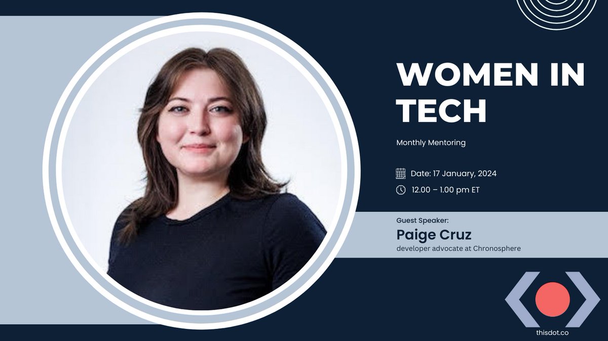 We're back with Women in Tech Monthly Mentoring's first event of 2024! Come hang out with Paige Cruz and @eva_trostlos two weeks from today! Make sure to RSVP to get the Zoom link: women-in-tech.thisdotmedia.com/women-in-tech-…