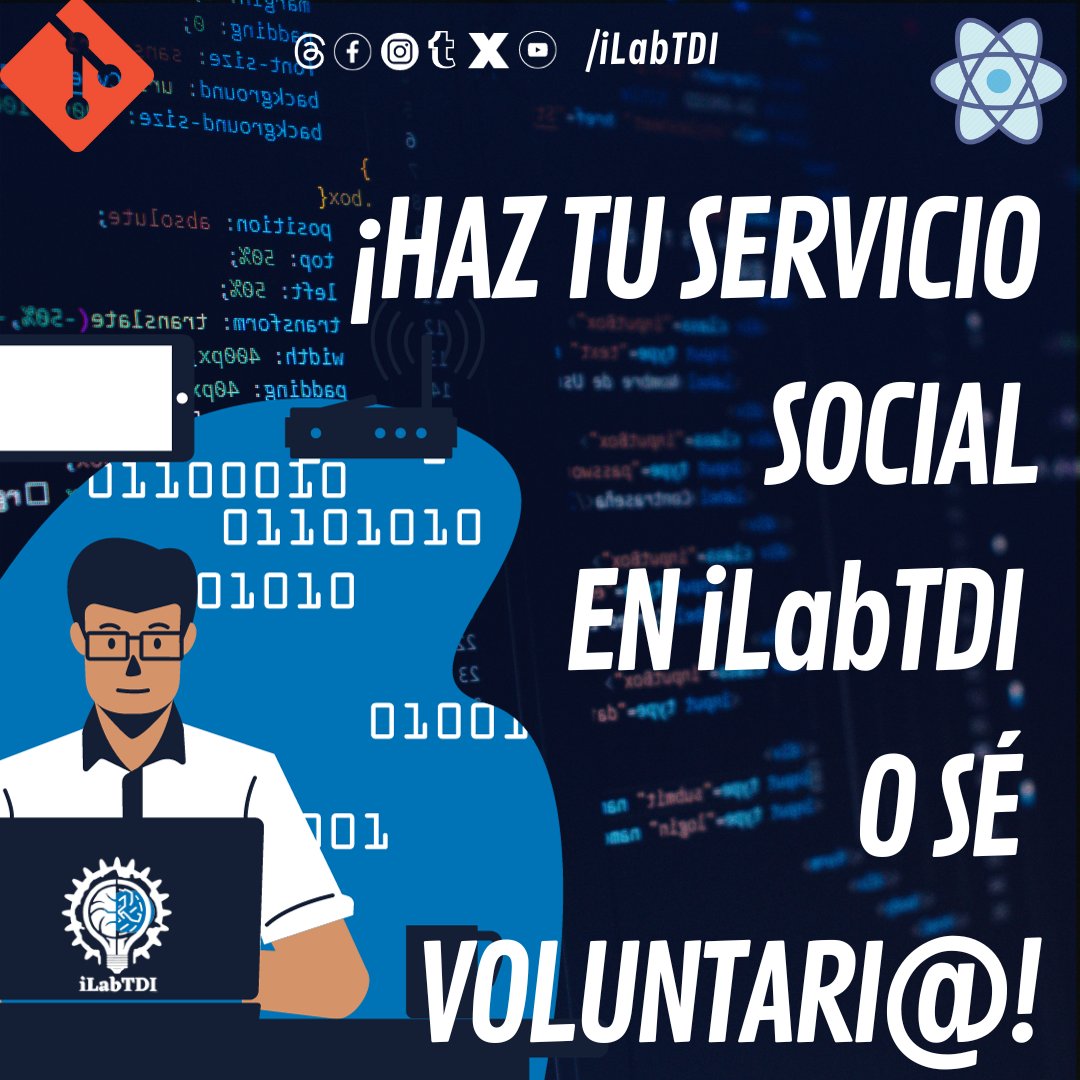 iLabTDI's tweet photo. ¡Si buscas dónde hacer tu servicio social, iLabTDI es para ti!
Requerimientos mínimos:
*Básicos de HTML, CSS, Javascript y Git.
*Interés por React Native y Android Studio.
#UdeG #comunidaduniversitaria #RedUdeG #CUCEI https://t.co/QQ1kY7Jbve