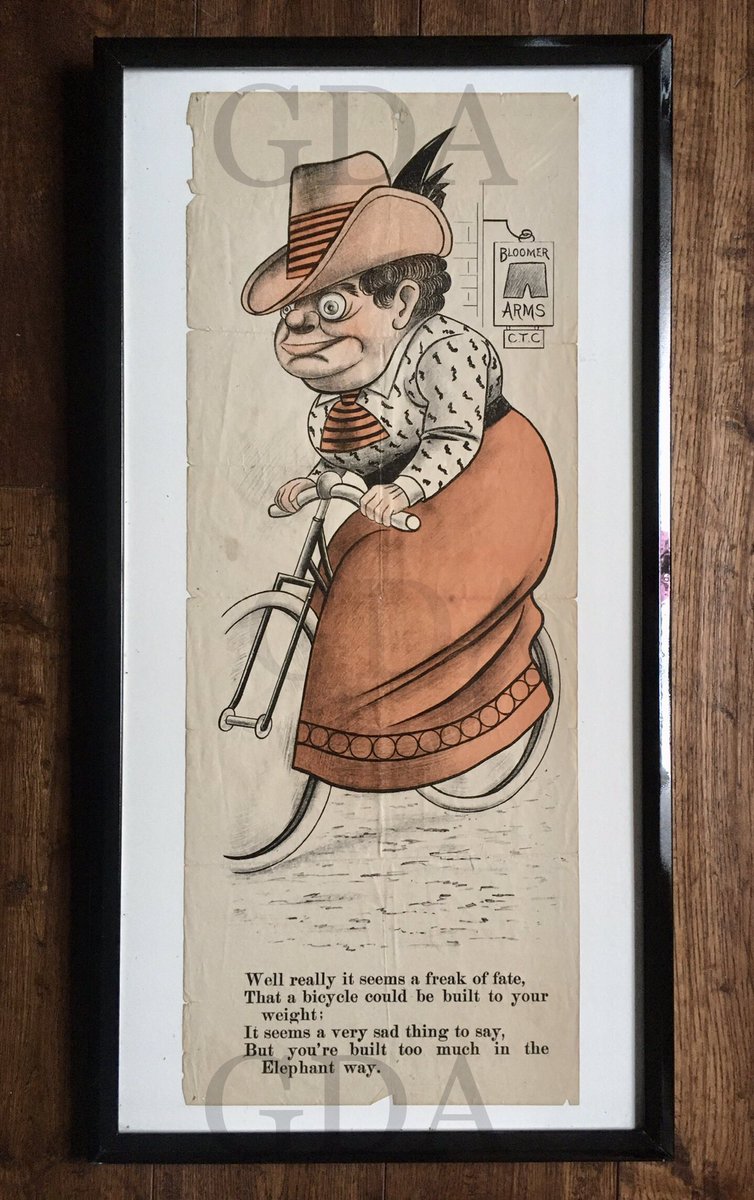 A quirky piece of social history 
An 1880s-1890s cartoon poster depicting the early days of woman’ cycling. Links to CTC and Bloomers club
See it and more at

#vintageshowandsell #uniquegifts #ChristmasGift #cycling #vintage  #shopindie #shopsmalluk