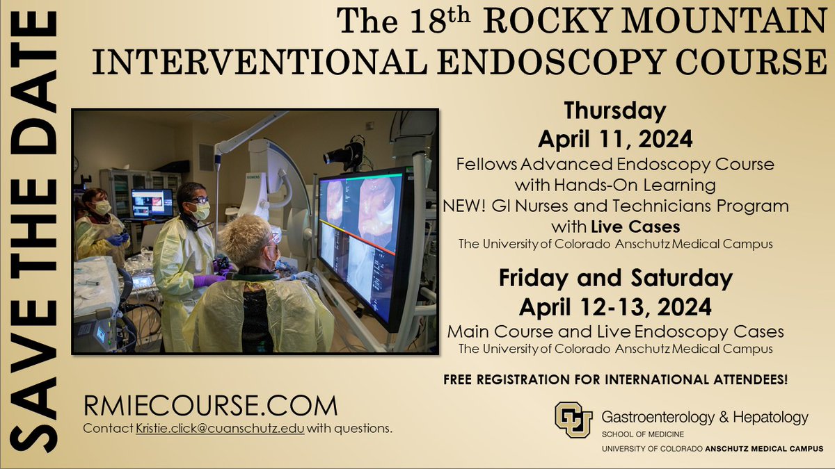 #GIendoscopy experts are gearing up for #RMIE2024 April 11-13! Get the latest in #interventional #endoscopy from worldwide leaders in Therapeutic Endoscopy. Register today for #CME #MOC and #NCPD contact hours. @UnivColoradoAPP rmiecourse.com