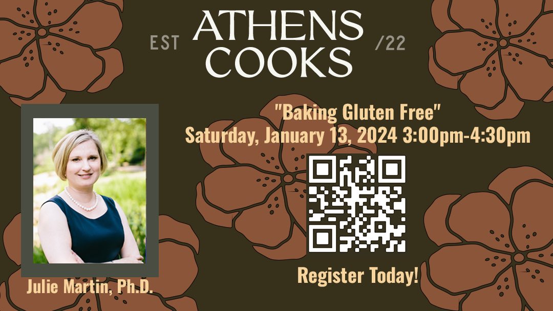 Engineering Education Transformations Institute (@eeti_uga) on Twitter photo Please join our very own Dr. Julie Martin at <a href="/AthensCooks/">Athens Cooks | Courtney Nelson</a> on January 13th @ 3 PM for a gluten-free baking class!
To register, scan the QR code, take a screenshot and click the QR code, or copy and paste this link into your browser: athenscooks.com/collections/co… Please join our very own Dr. Julie Martin at <a href="/AthensCooks/">Athens Cooks | Courtney Nelson</a> on January 13th @ 3 PM for a gluten-free baking class!
To register, scan the QR code, take a screenshot and click the QR code, or copy and paste this link into your browser: athenscooks.com/collections/co…