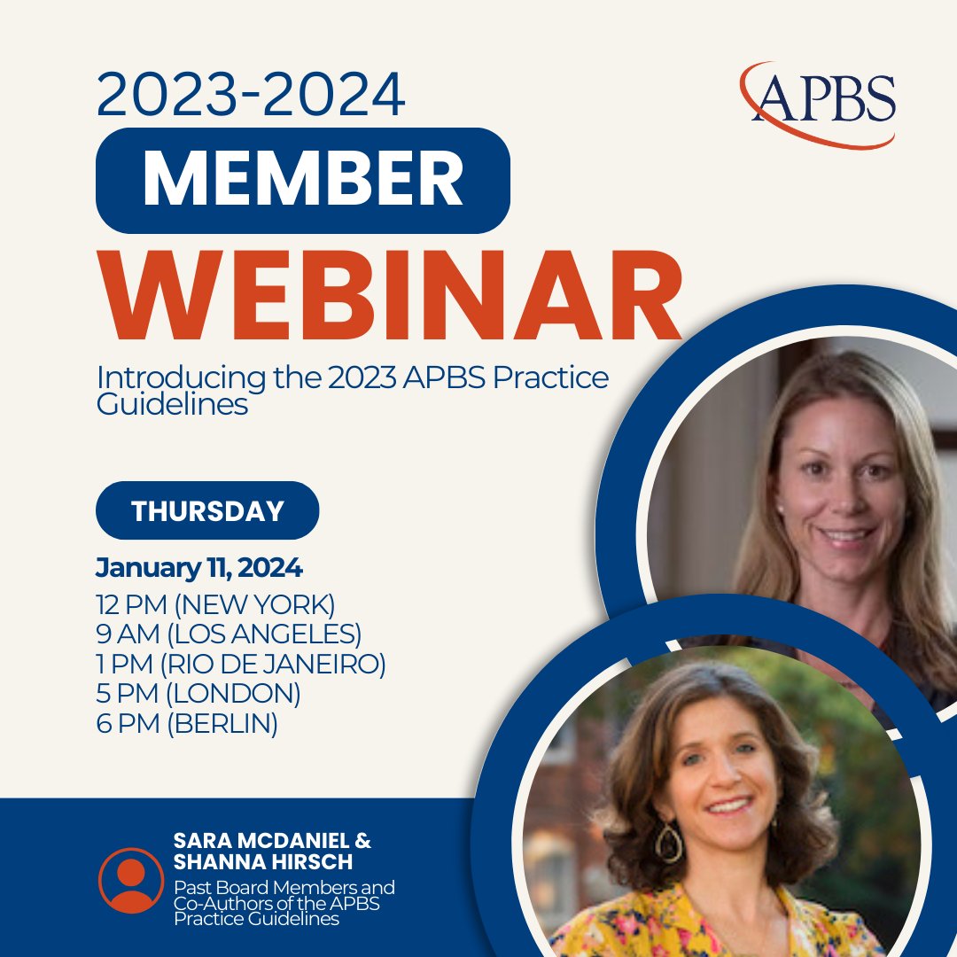 Reminder! Don't miss out on our upcoming webinar! Take a closer look at the progression of APBS Standards on January 11th. Delve into the transformative journey from 2007 to the groundbreaking 2023 Practice Guidelines. 📚

Register now: apbs.org/members-home/m…
